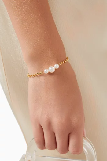 3-pearl Chain Bracelet in  Gold-plated Brass