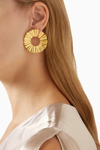 Botanical Pleated Earrings in 24kt Gold-plated Brass