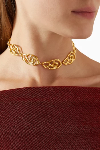 Botanical Whisper Abstract Necklace in 24kt Gold-plated Brass