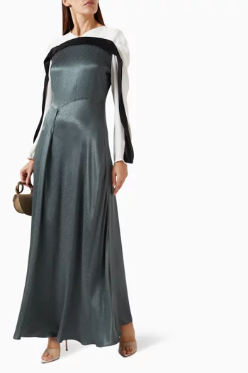 Tri-tone Asymmetrical Collar Maxi Dress in Viscose