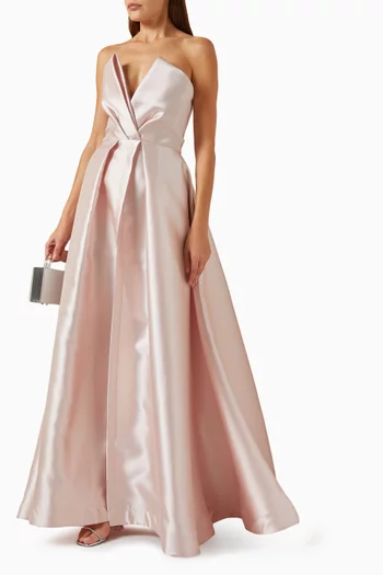 Strapless High Low Gown in Satin