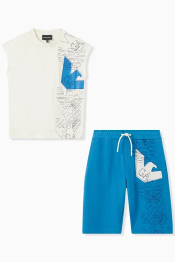 Logo Print T-shirt and Shorts Set in Cotton