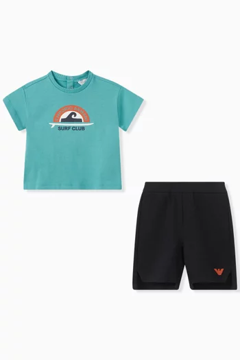 Surf Club Print T-shirt and Shorts Set in Cotton