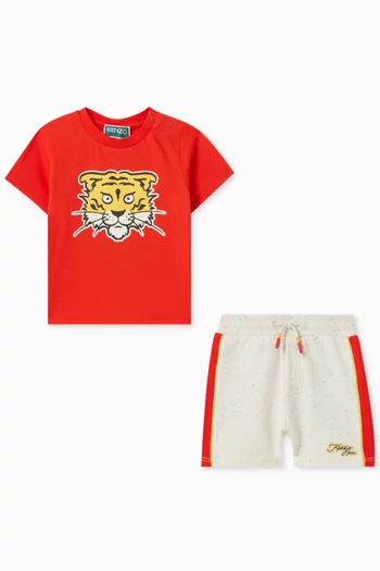 Tiger-print T-shirt & Shorts Set in Cotton