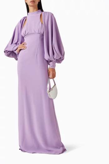 Balloon-sleeve Cut-out Gown in Crepe