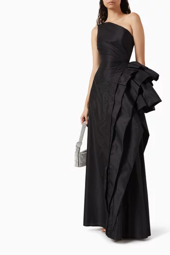 One-shoulder Ruffled-detail Gown