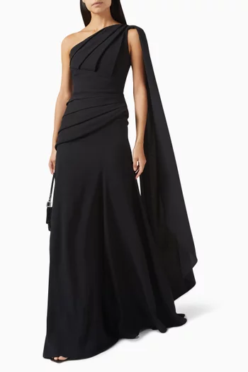 One-shoulder Cape Gown in Crepe