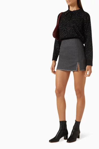 Jordann Rhinestone-embellished Polo Sweater in Wool-blend