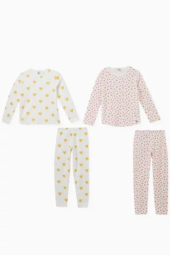 Floral & Heart-print Pyjamas, Set of 2