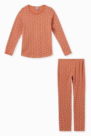 Heart Print Pyjama Set in Cotton Fleece