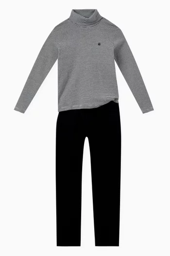 Striped Roll-neck Polo in Cotton