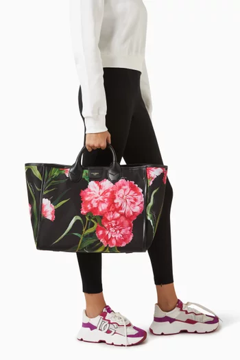 حقيبة يد متوسطة بطبعة زهور نايلون