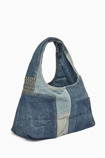 The Sack Shoulder Bag in Deconstructed Denim