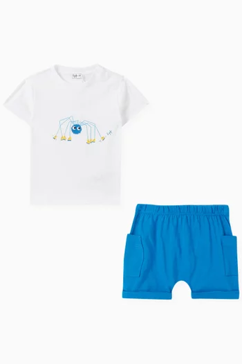 Graphic-print T-shirt & Shorts Set in Cotton-jersey