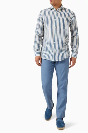 Oscar Herringbone Chino Pants in Linen-cotton Blend