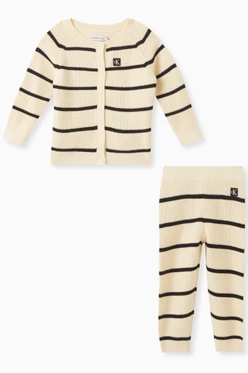 Striped Cardigan & Pants Set in Cotton-blend Knit