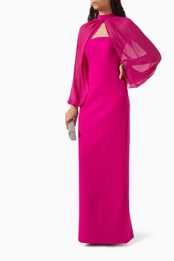 Long-sleeve Cape Gown in Crepe