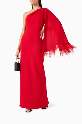 Feather-trim Maxi Dress in Crepe