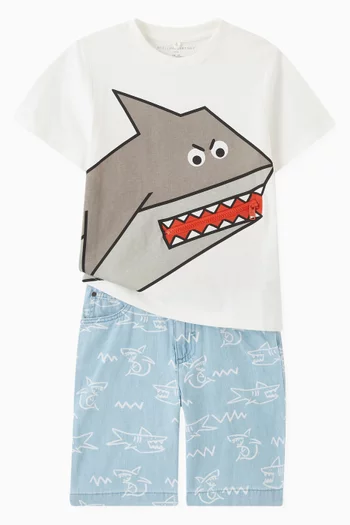 Shark-print Shorts in Denim