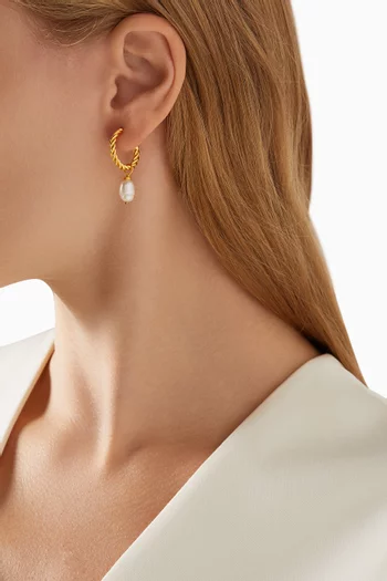 Lisbon Pearl Pendant Hoop Earrings in 24kt Gold-plated Brass