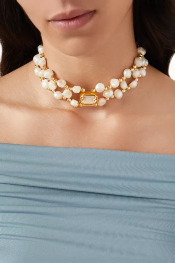 Denise Pearl Choker Necklace in 24kt Gold-plated Brass