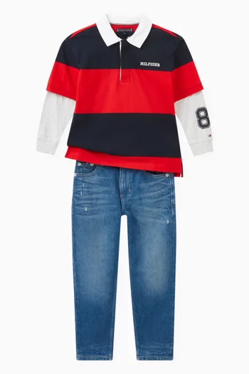 Striped Varsity Rugby Polo Shirt in Cotton
