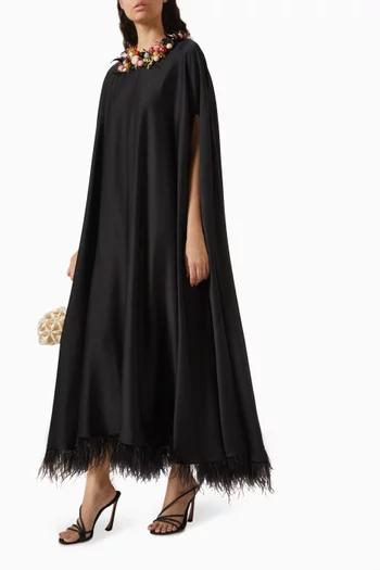 Sprinkle Detachable Necklace Feather Maxi Dress in Satin