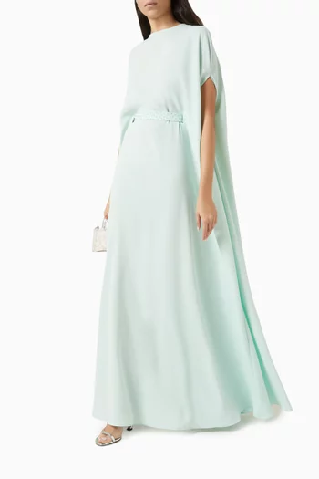 Embellished Belted Maxi Dress in Soft Crepe