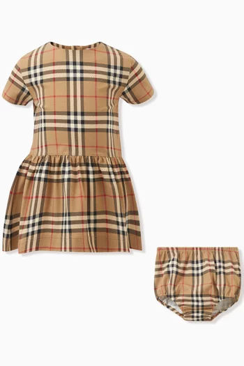 Check Dress & Bloomers Set in Stretch Cotton