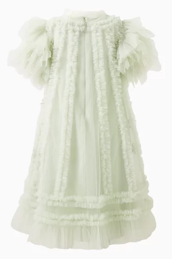Sage Floral-embroidered Dress in Tulle