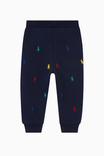 All-over Embroidered Logo Pants in Cotton