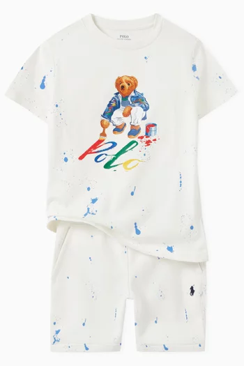 Paint Splatter Bear Print T-Shirt in Cotton