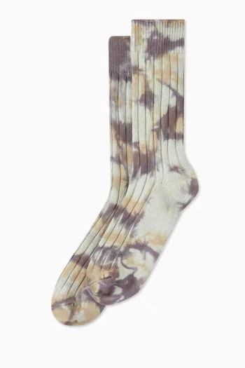 Multi-dyed Ribbed Crew Socks in Cotton-blend