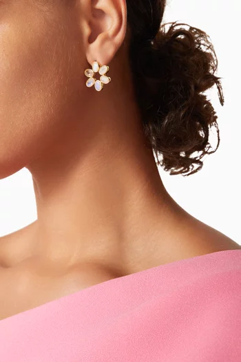 Gemstone Flower Stud Earrings in 18kt Gold-plated Bronze