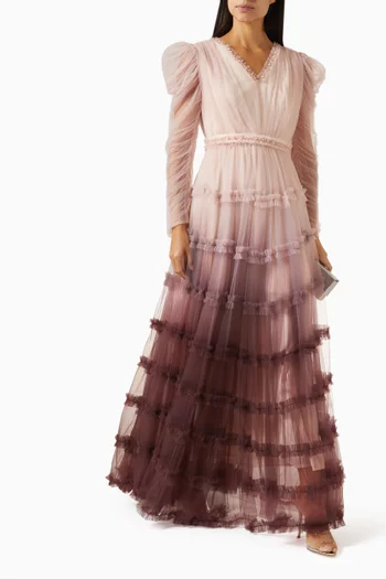 Ombre Ruffle Maxi Dress in Tulle