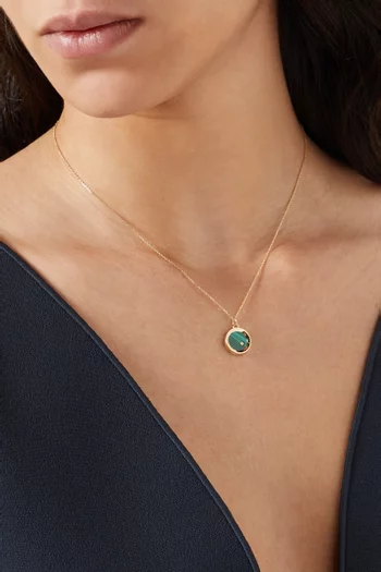 Malachite Diamond Dot Coin Necklace in 14kt Gold