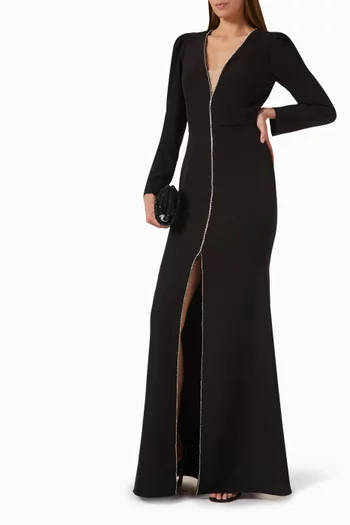Bead-embellished Maxi Dress in Stretch Crepe