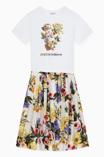 Mixed Floral Logo-print T-shirt in Cotton-jersey