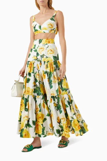 Floral-print Maxi Skirt in Cotton-poplin