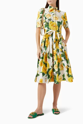 Floral-print Midi Dress in Cotton-poplin