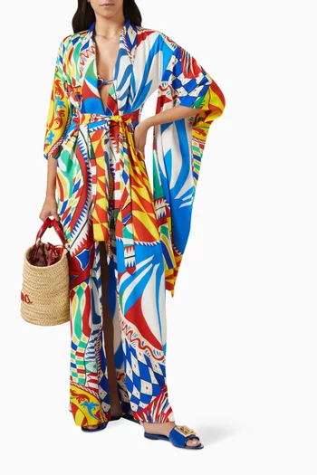 Carreto Print Kimono Robe in Silk Charmeuse