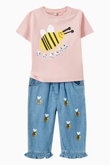 Baby Bee-printed Pants in Denim