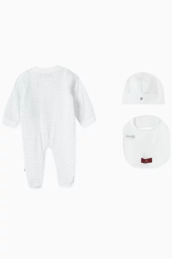 Logo Bodysuit, Cap & Bib Gift Set in Cotton