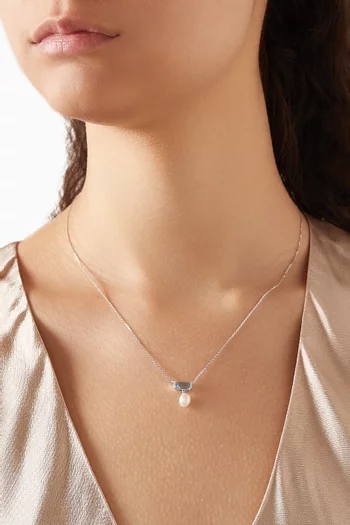 Kiku Sparkle Pearl Gemstone Necklace in 18kt White Gold