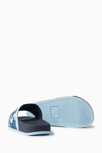Striped Logo Slides in Faux Leather