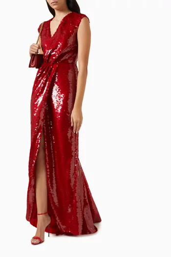 Sequinned Draped Maxi Dress