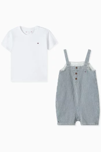 Striped Dungaree Set in Cotton