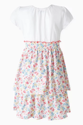 Floral-print Tiered Dress in Cotton-jersey