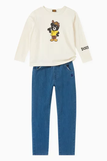 Bear Embroidered Pants in Cotton