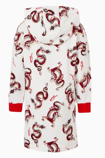 Year Of The Dragon Hooded Dress in Cotton Fleece